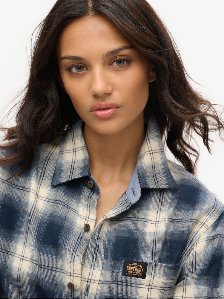 Superdry Blue Oversized Long Sleeve Cotton Lumberjack Shirt - Image 4 of 4