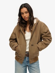 Superdry Brown Oversized Vintage Workwear Hooded Bomber Jacket - Image 1 of 3