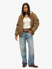 Superdry Brown Oversized Vintage Workwear Hooded Bomber Jacket - Image 2 of 3