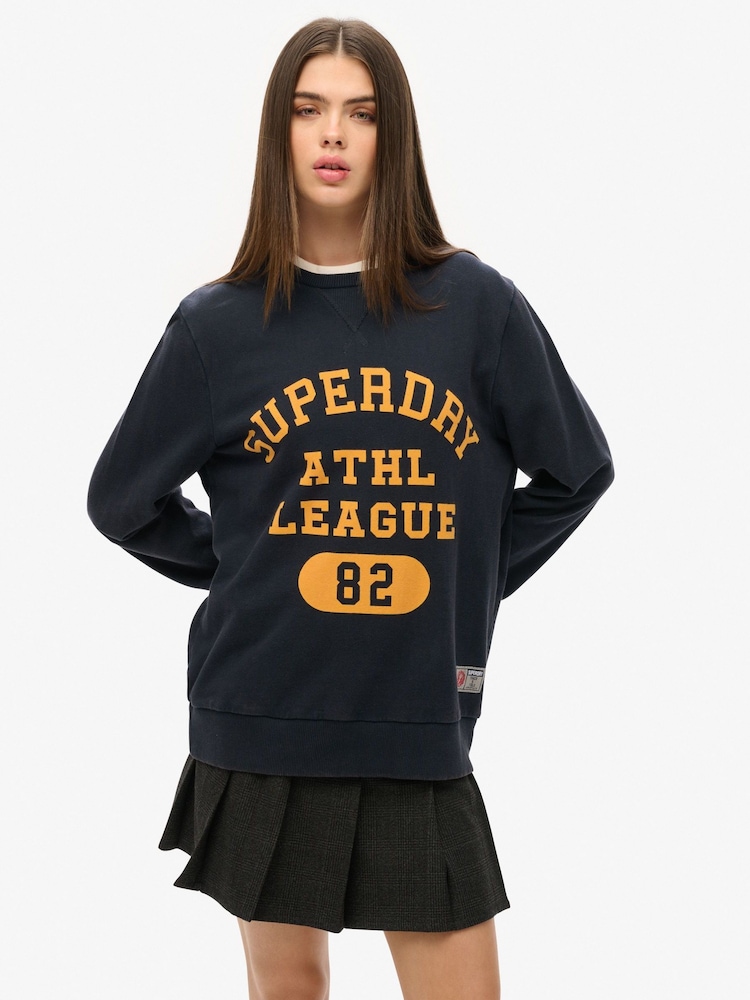 Superdry Blue Oversized Athletic Printed Sweatshirt - Image 1 of 6