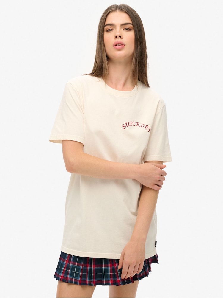 Superdry Cream Oversized Tattoo Graphic 100% Cotton T-Shirt - Image 1 of 3