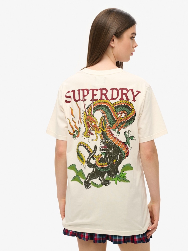 Superdry Cream Oversized Tattoo Graphic 100% Cotton T-Shirt - Image 2 of 3