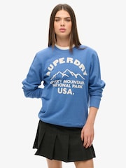 Superdry Blue Oversized Outdoors Graphic Crew Sweatshirt - Image 1 of 7