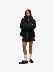 Superdry Black Black Oversized Hood Expedition Fleece Hybrid Jacket - Image 1 of 4