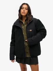 Superdry Black Black Oversized Hood Expedition Fleece Hybrid Jacket - Image 2 of 4