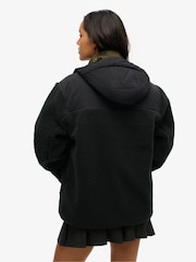 Superdry Black Black Oversized Hood Expedition Fleece Hybrid Jacket - Image 3 of 4