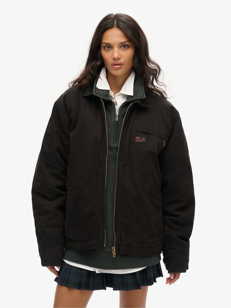 Superdry Black Oversized Surplus 100% Cotton Ranch Jacket - Image 1 of 4