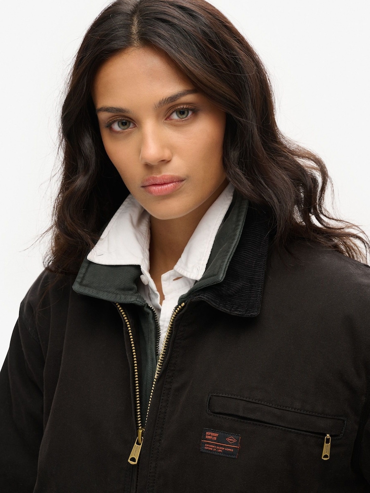 Superdry Black Oversized Surplus 100% Cotton Ranch Jacket - Image 4 of 4