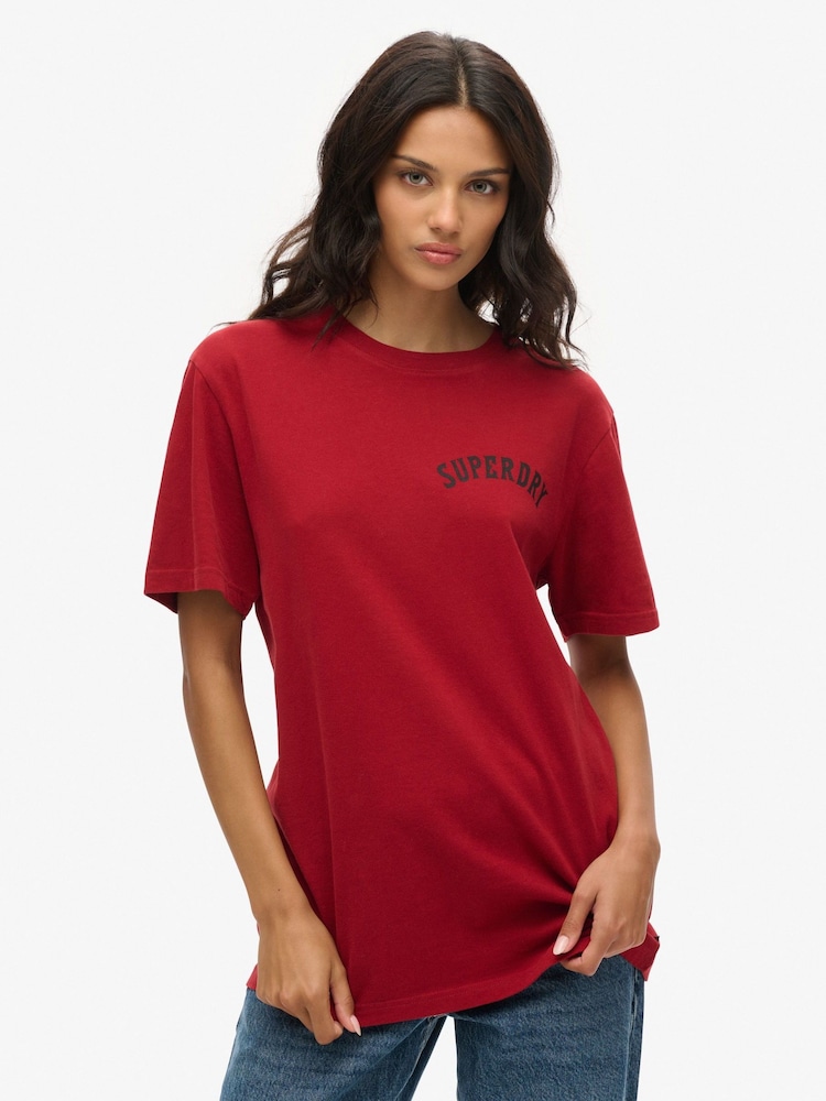 Superdry Red Oversized Tattoo Graphic 100% Cotton T-Shirt - Image 1 of 7