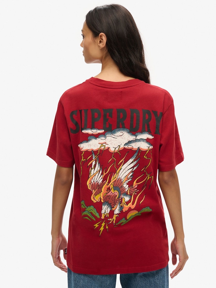Superdry Red Oversized Tattoo Graphic 100% Cotton T-Shirt - Image 2 of 7