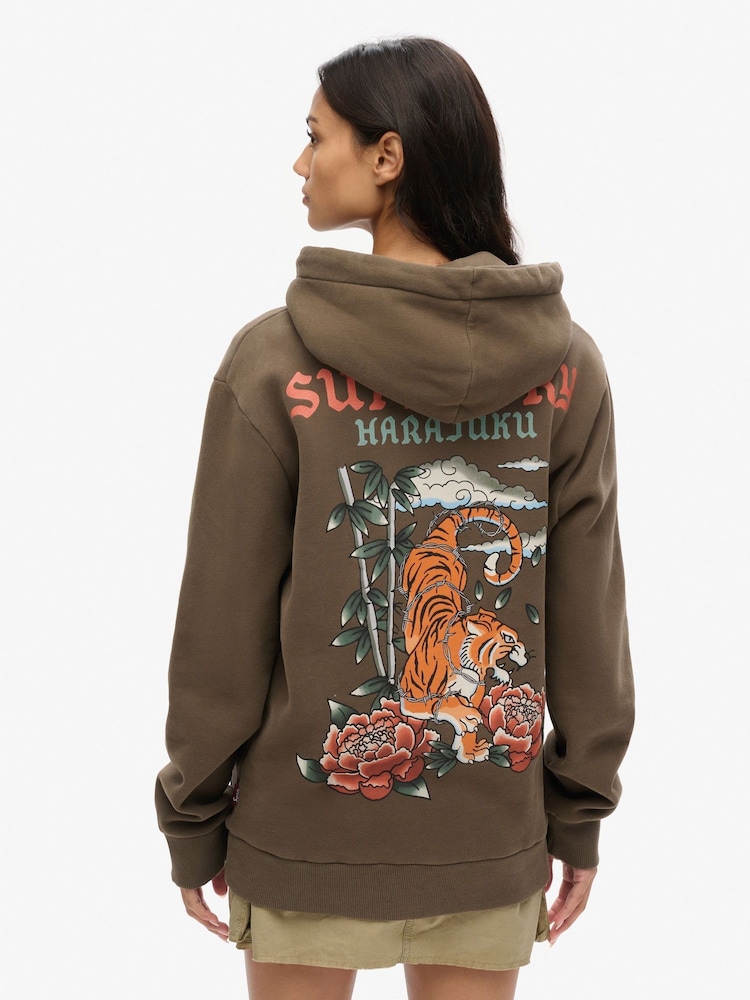 Superdry Green Oversized Tattoo Graphic Hoodie - Image 2 of 6