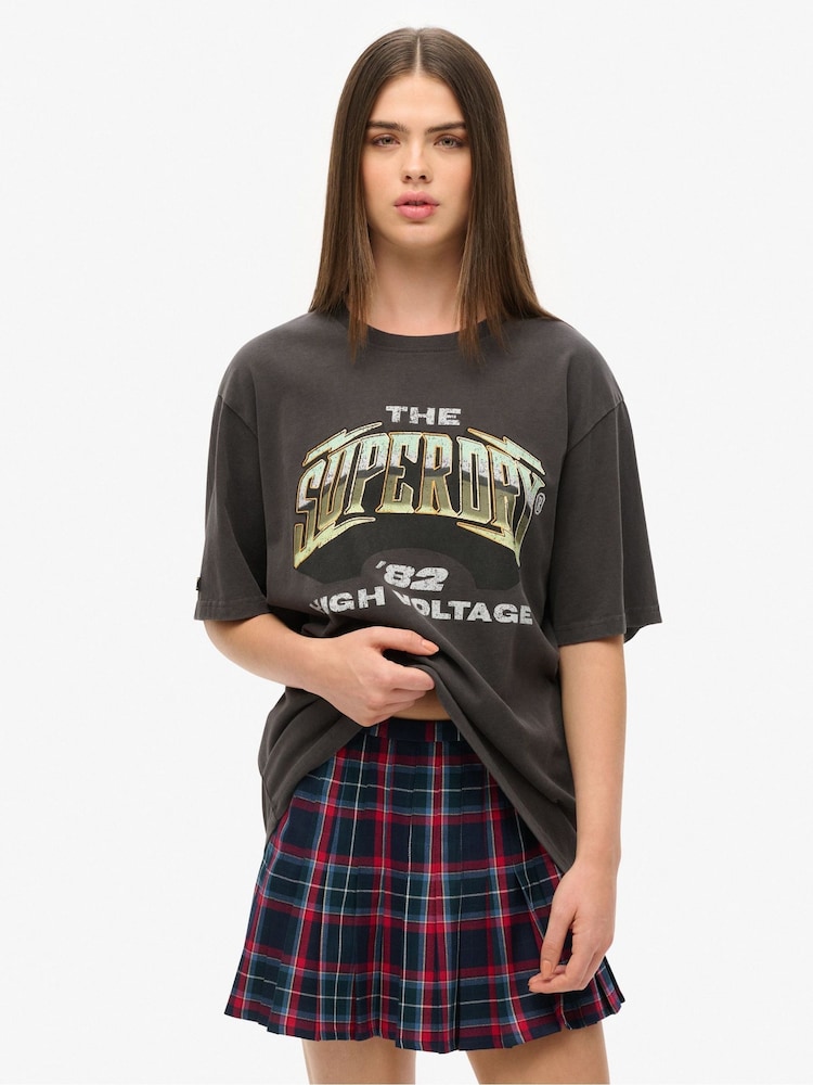Superdry Black Oversized 70s Rock Graphic Band T-Shirt - Image 1 of 3