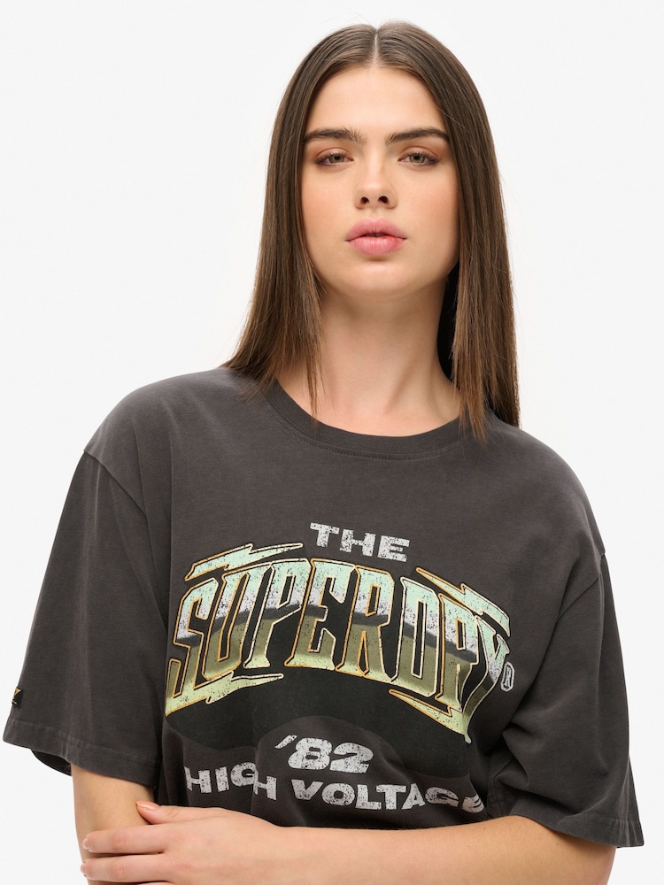 Superdry Black Oversized 70s Rock Graphic Band T-Shirt - Image 3 of 3