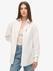 Superdry White Oversized Long Sleeved Oxford Shirt - Image 1 of 4
