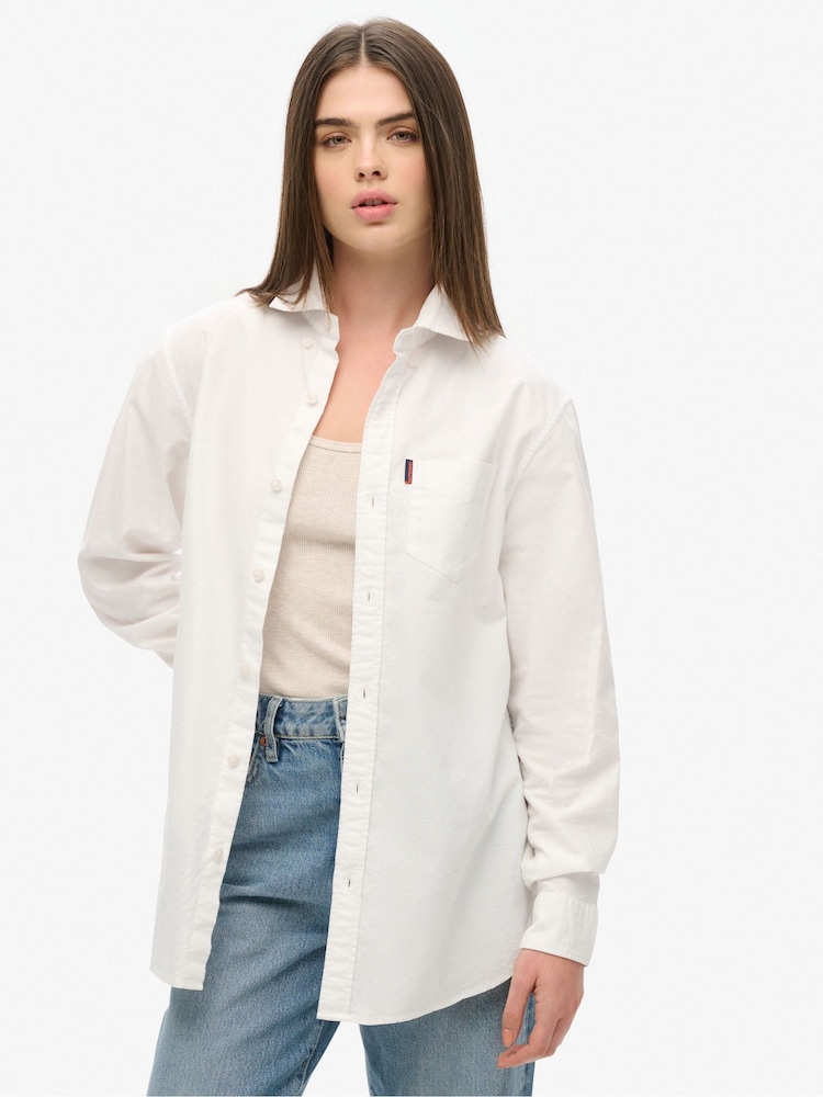 Superdry White Oversized Long Sleeved Oxford Shirt - Image 1 of 4