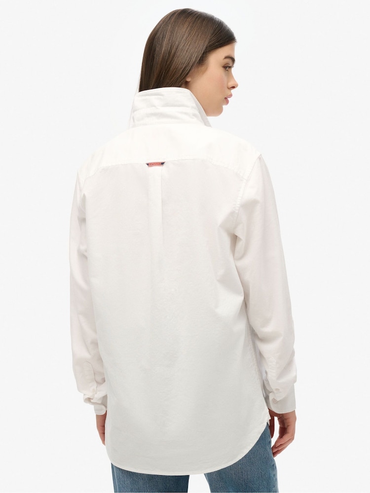 Superdry White Oversized Long Sleeved Oxford Shirt - Image 2 of 4
