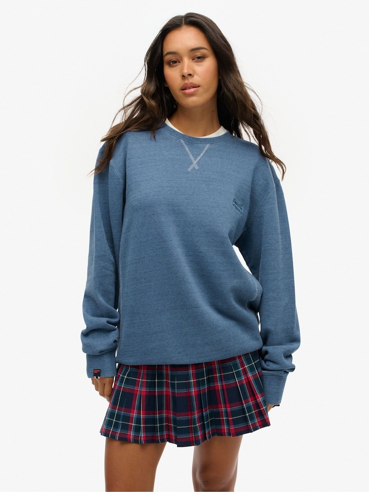 Superdry Blue Oversized Classic 100% Cotton Essential Sweatshirt - Image 1 of 4