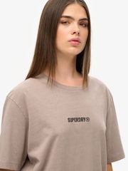 Superdry Nude Oversized Micro Logo Graphic 100% Cotton T-Shirt - Image 3 of 6