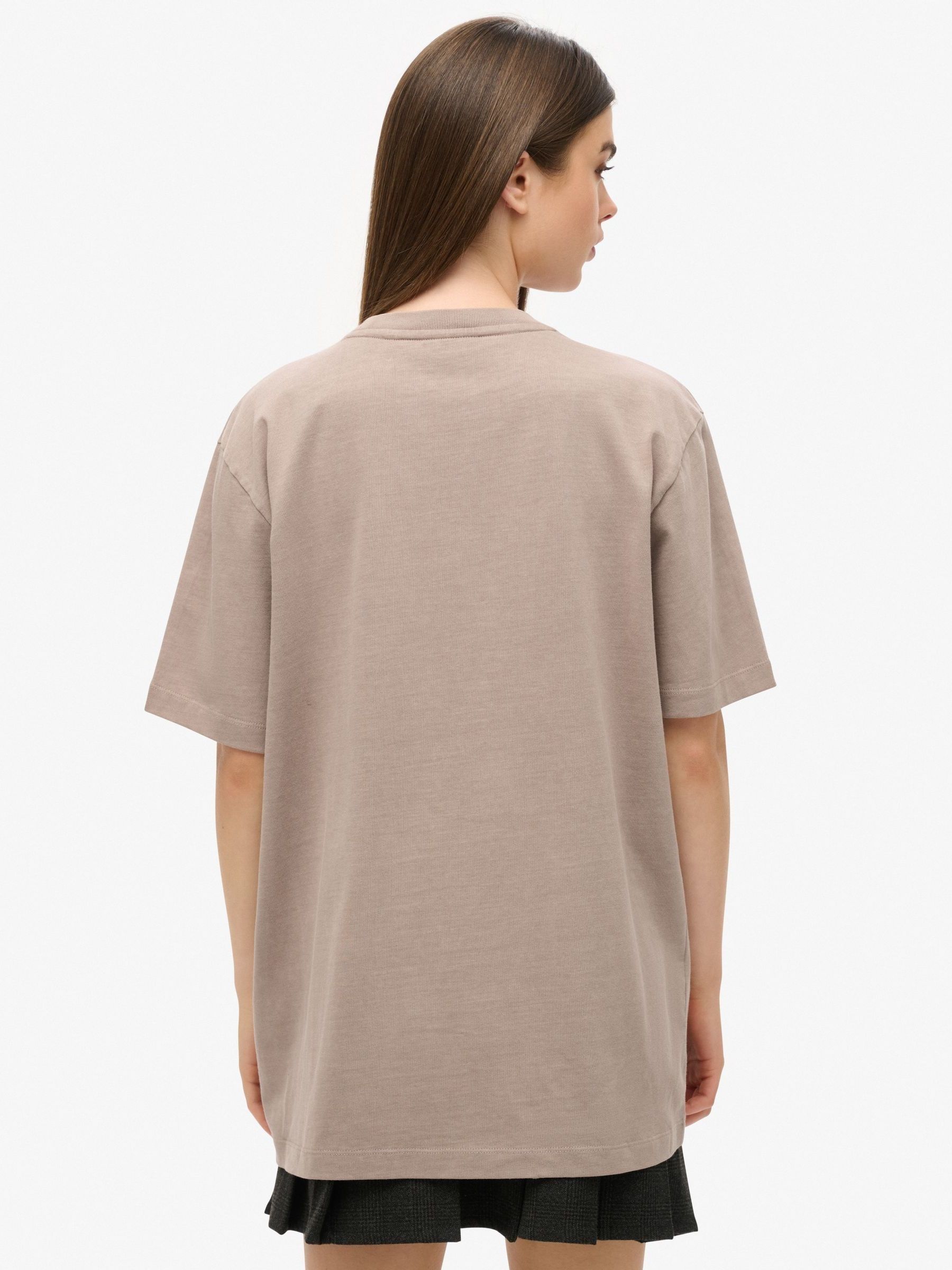Buy Superdry Nude Oversized Micro Logo Graphic 100% Cotton T-Shirt