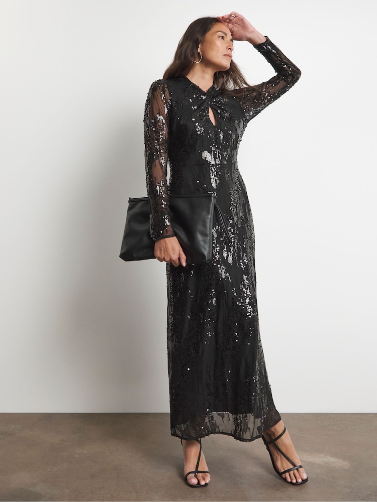 Joanna Hope Sequin Black Dress With Keyhole Detail - Image 1 of 4
