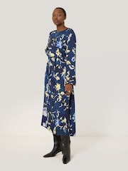 Jigsaw Blue Hidden Floral Satin Dress - Image 1 of 7