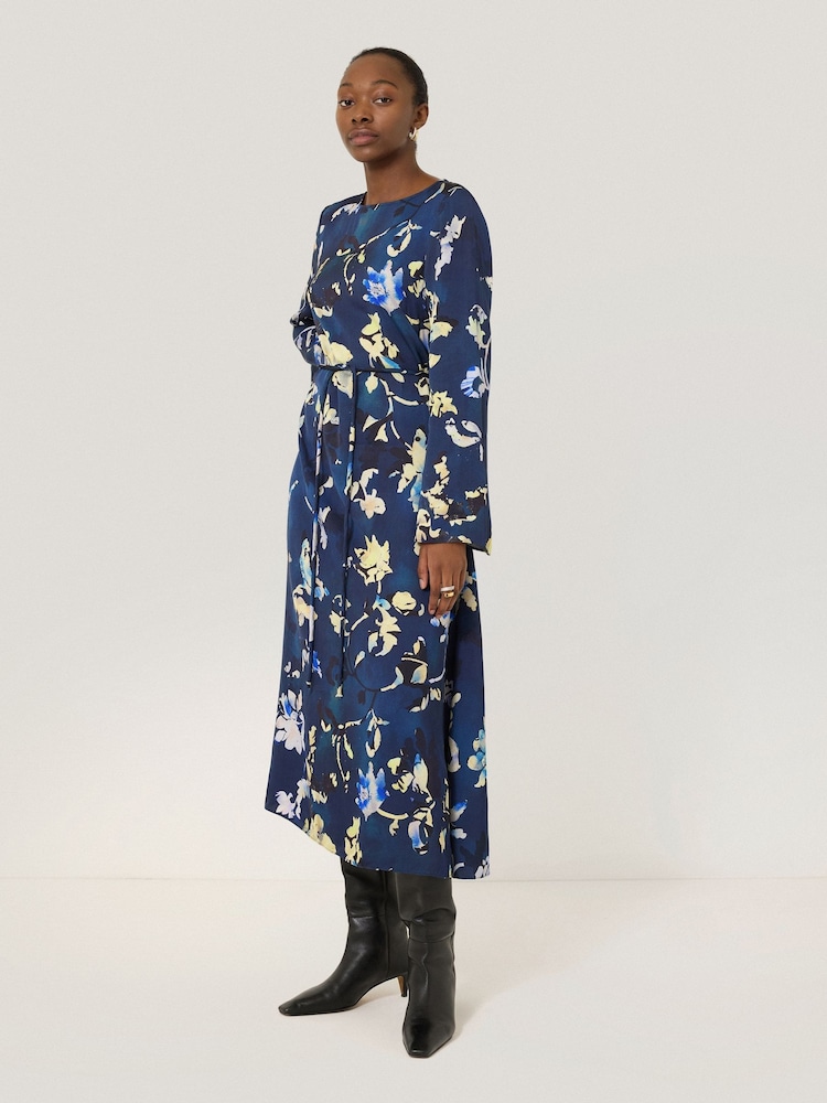 Jigsaw Blue Hidden Floral Satin Dress - Image 1 of 7