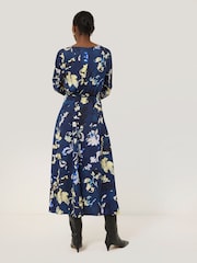 Jigsaw Blue Hidden Floral Satin Dress - Image 3 of 7