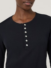 Jigsaw Blue Pointelle Henley 100% Cotton Top - Image 2 of 5