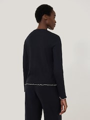 Jigsaw Blue Pointelle Henley 100% Cotton Top - Image 3 of 5