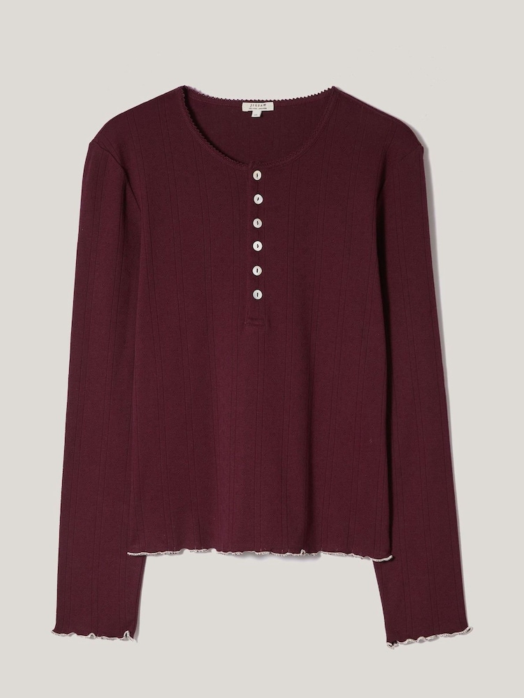 Jigsaw Natural Pointelle Henley 100% Cotton Top - Image 6 of 6