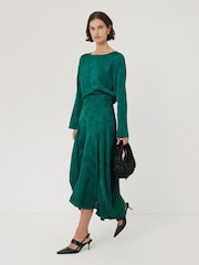 Jigsaw Green Floral Jacquard Midi Skirt - Image 1 of 6
