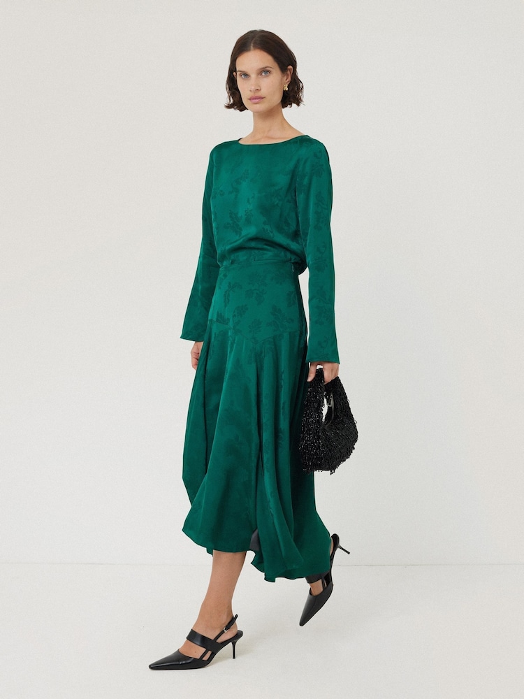 Jigsaw Green Floral Jacquard Midi Skirt - Image 1 of 6