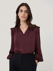 Jigsaw Natural Satin Ruffle Top - Image 1 of 8