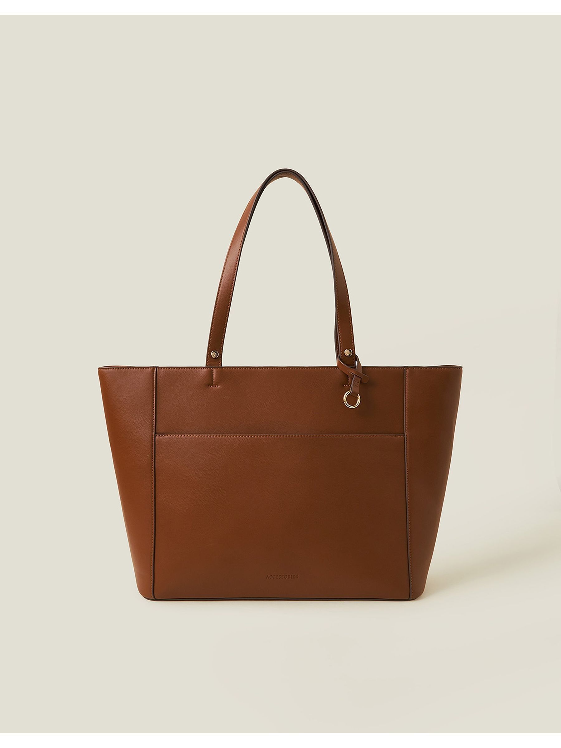 Accessorize Brown Smooth Faux Leather Tote Bag ONE Womens