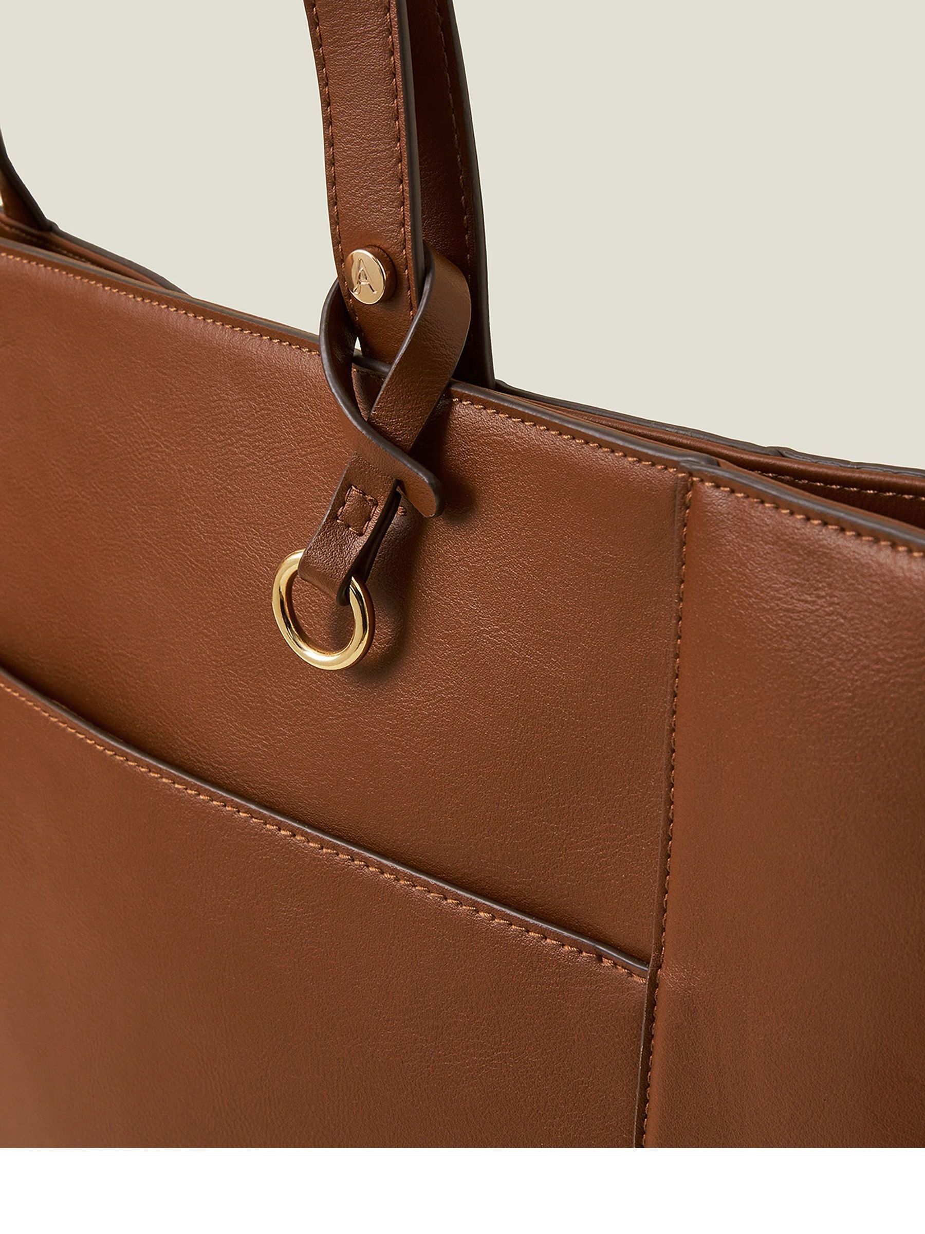 Accessorize Brown Smooth Faux Leather Tote Bag ONE Womens