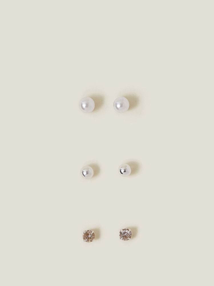 Accessorize Sterling Pearl Mix Stud uhani 3 komplet - Slika 1 iz 3
