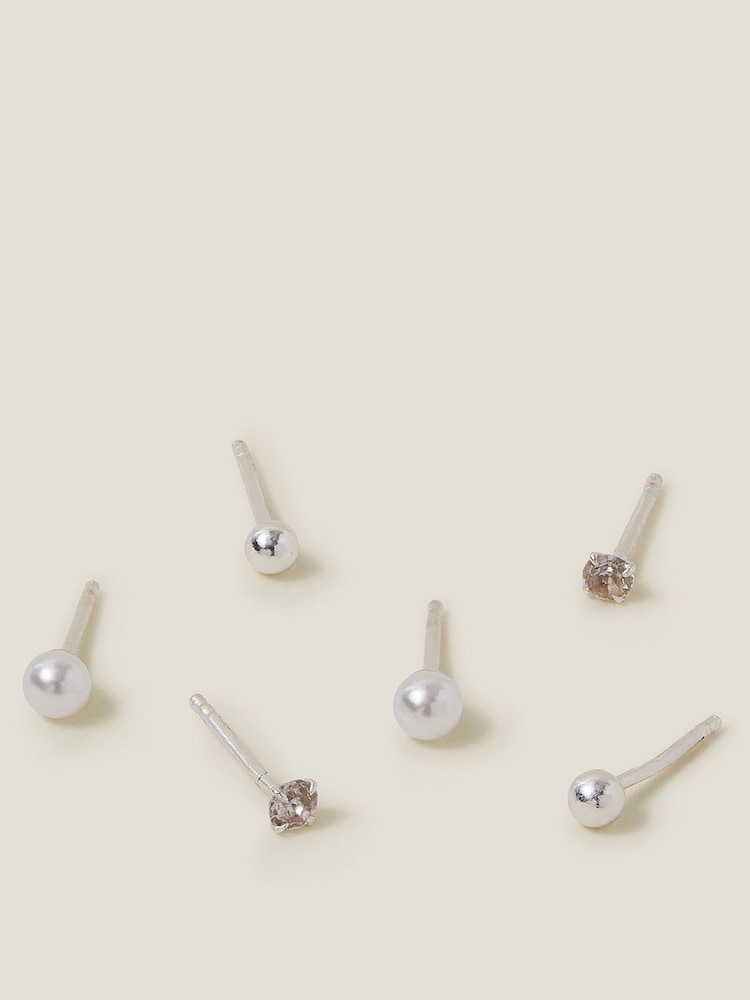 Accessorize Sterling Pearl Mix Stud uhani 3 komplet - Slika 2 iz 3