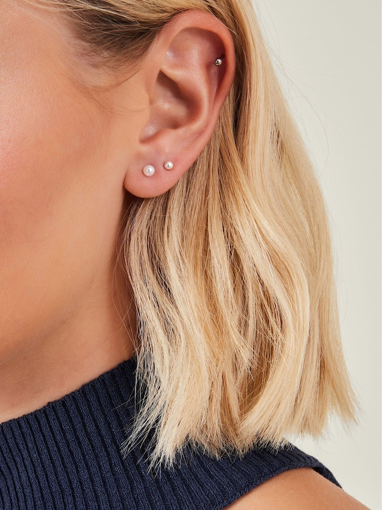 Accessorize Sterling Pearl Mix Stud uhani 3 komplet - Slika 3 iz 3