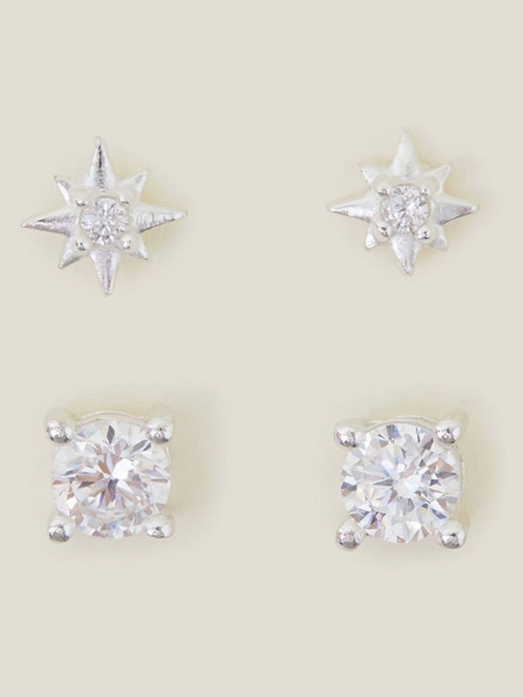 Accessorize White Sterling Silver Plated Star Stud Earrings 2 Pack - Image 2 of 2