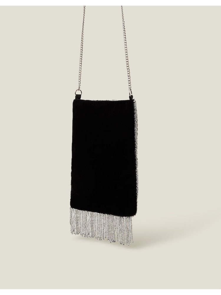 Accessorize Silver Diamante Bead Fringe Phone Bag - Image 2 of 5 Accessorize Silver Diamante Bead Fringe Phone Bag - Image 2 of 5