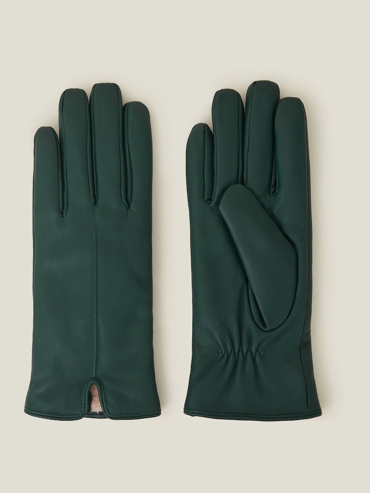 Accessorize Green Faux Fur Lined Leather Gloves - Image 1 of 2