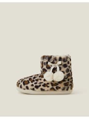Accessorize Animal Faux Fur Leopard Print Boot Slippers - Image 2 of 4