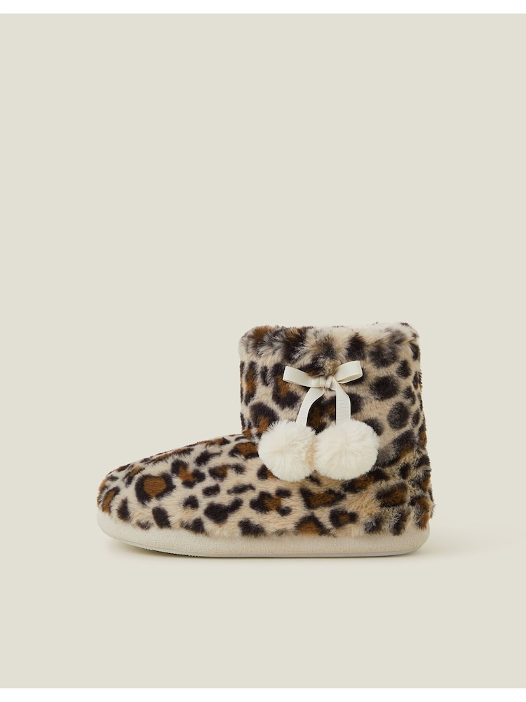 Accessorize Animal Faux Fur Leopard Print Boot Slippers - Image 2 of 4