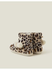 Accessorize Animal Faux Fur Leopard Print Boot Slippers - Image 3 of 4