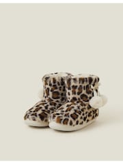 Accessorize Animal Faux Fur Leopard Print Boot Slippers - Image 4 of 4