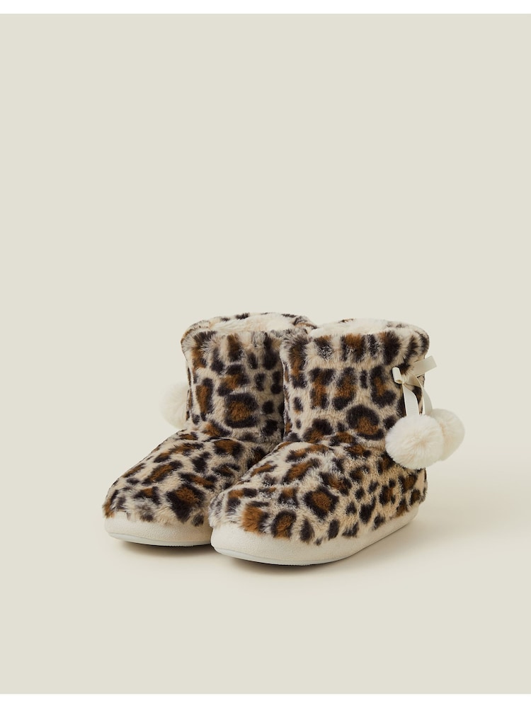 Accessorize Animal Faux Fur Leopard Print Boot Slippers - Image 4 of 4