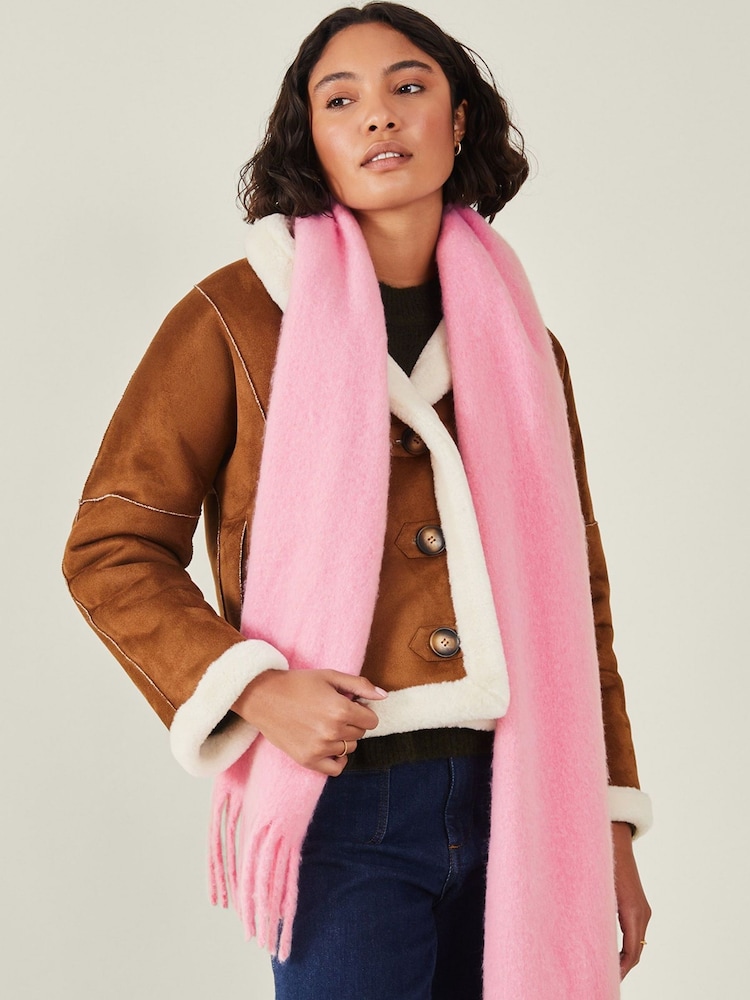 Accessorize Pink Plain Tassel Winter Scarf - Image 3 of 3 Accessorize Pink Plain Tassel Winter Scarf - Image 3 of 3