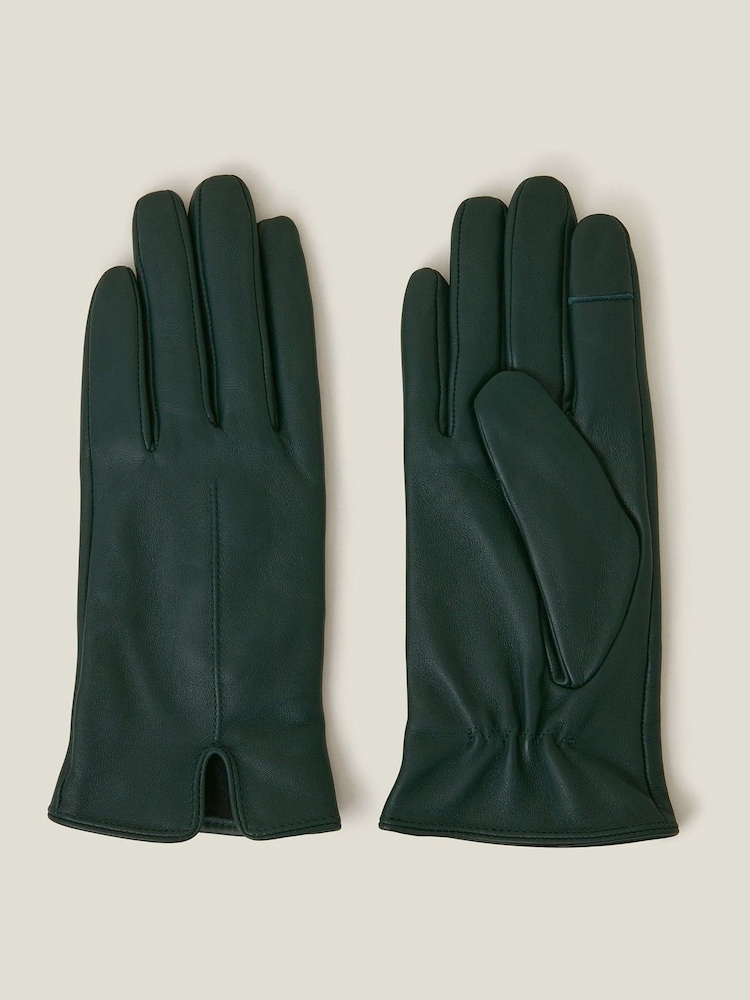 Accessorize Green Fleece Lined Touchscreen Winter Leather Gloves - Image 1 of 2