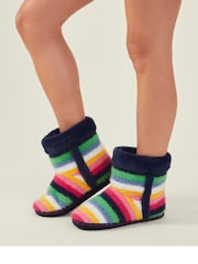 Accessorize Black Fluffy Stripe Boot Slippers - Image 1 of 4