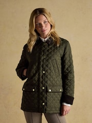 Beatrix Khaki Green Showerproof Diamond Quilted Coat - Image 1 of 12